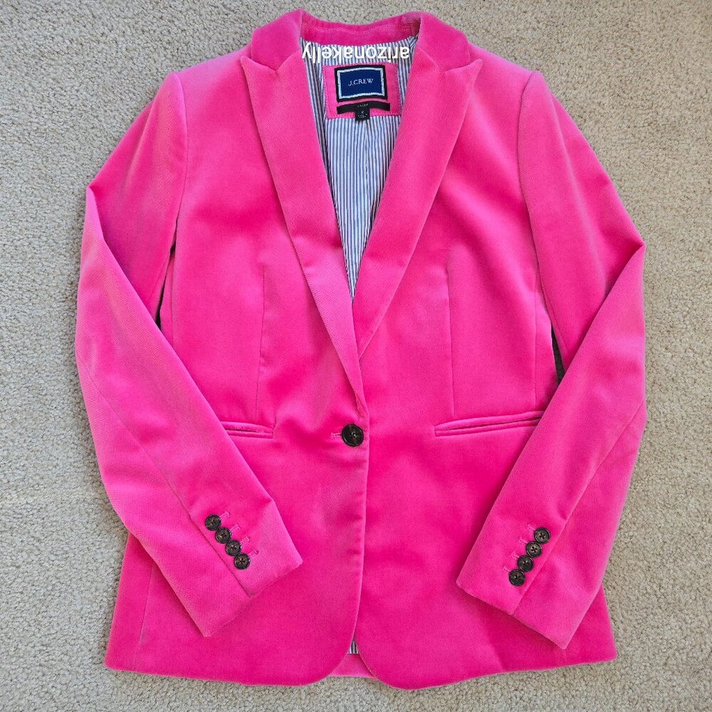 NWOT J. Crew Parke Velvet Blazer HOT PINK "Bright Begonia" - Picture 1 of 14